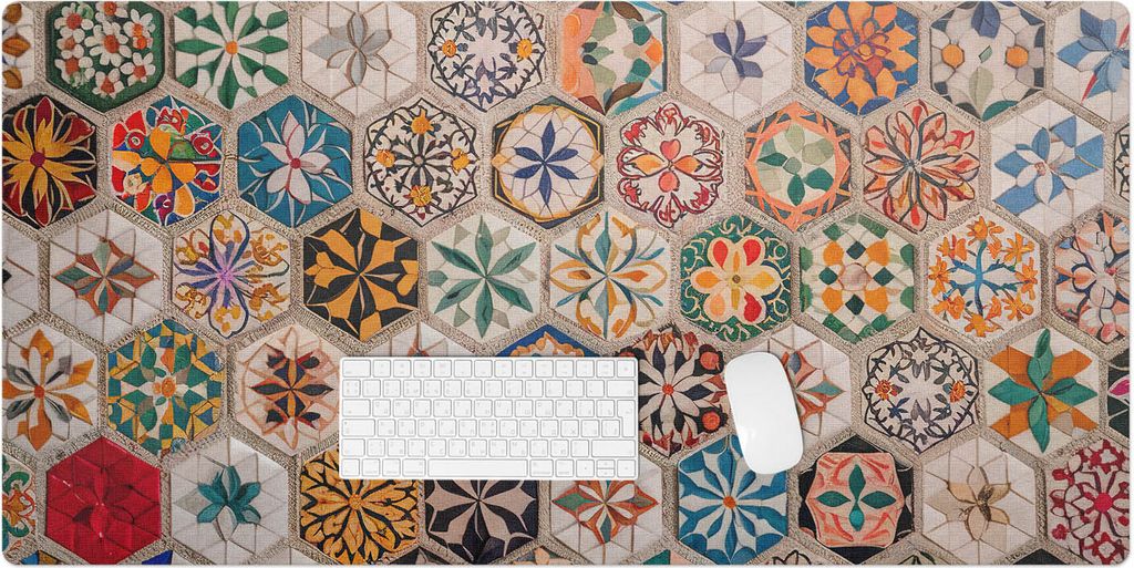 Blumenmosaik – Schreibtischunterlage – Rutschfeste Tischunterlage – Schreibtischmatte für Büro & Zuhause – Schreibunterlage – Mauspad ...