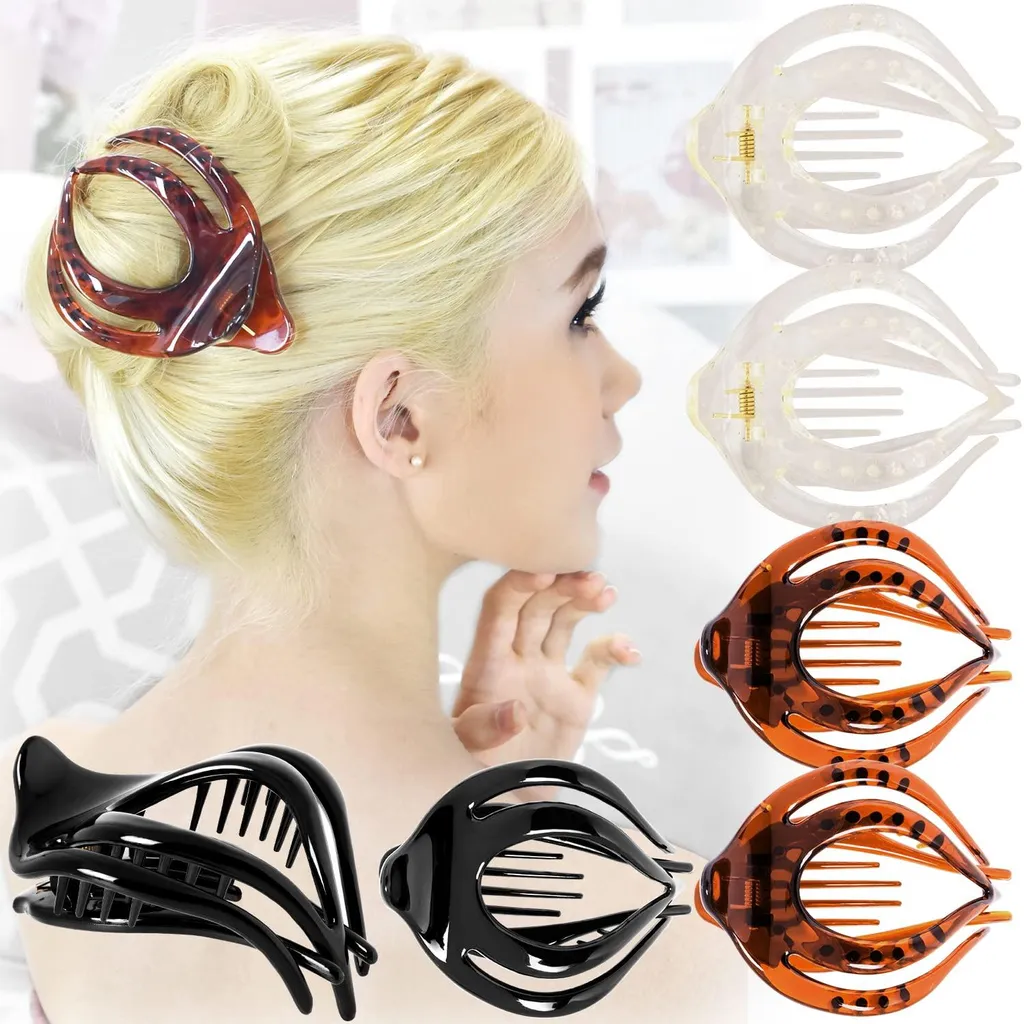 Lot de 6 Barrettes Françaises Courbées Antidérapantes Noires et Marron
