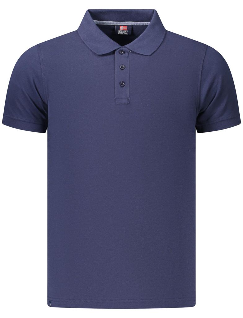 Blaues Norwegen-Poloshirt für Herren mit Applikation, Kurzarm, 3 Knöpfe