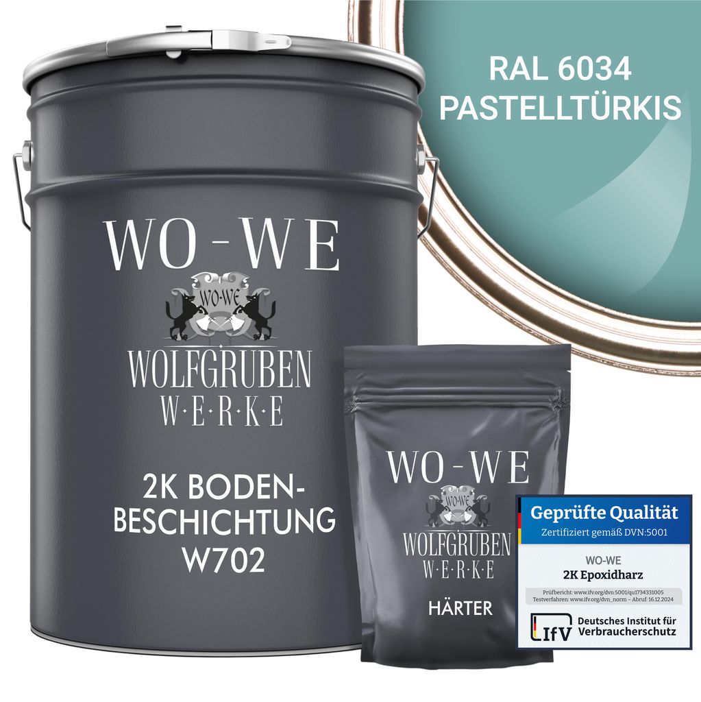 2K Epoxidharz Garagenfarbe Bodenbeschichtung W702 Pastelltürkis wie RAL 6034 - 2,5Kg