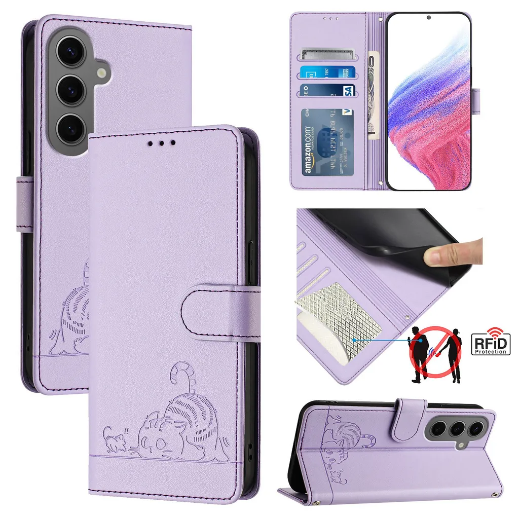 Cover Viola Gatto Samsung Galaxy S25+ Plus: Stile Flip Portafoglio