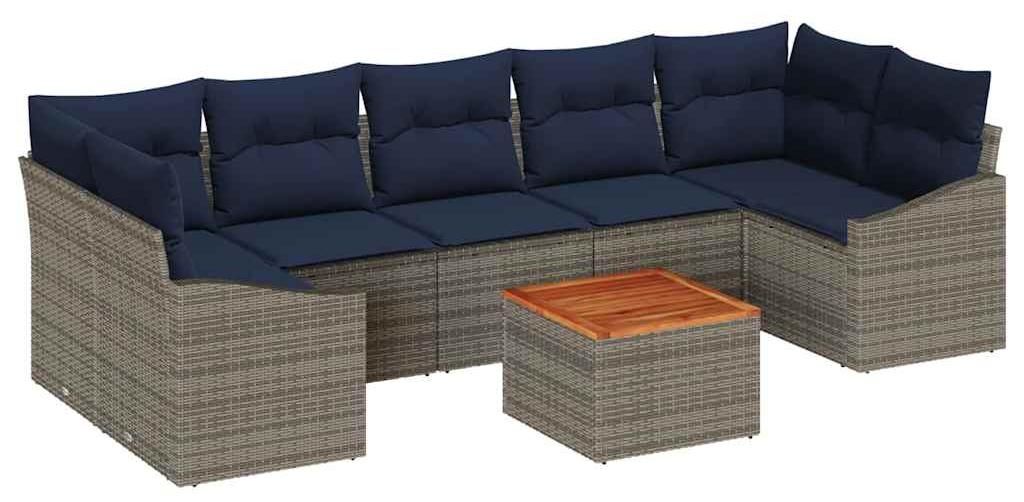 Gartensofa-set 8 pcs Grau und Marineblau Poly-Rattan