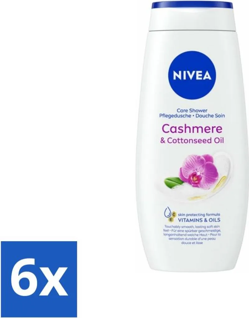 Gel Douche Crème NIVEA Cachemire et Huile de Coton en Pack de 6 x 250 ml
