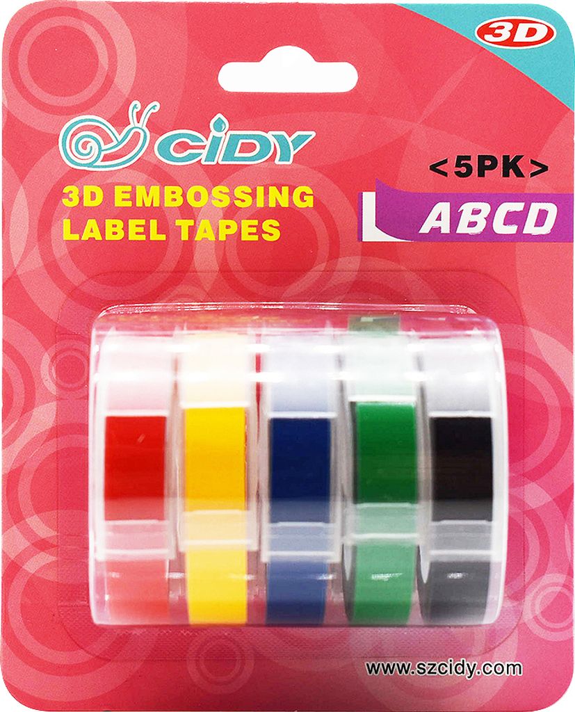 5er-Pack Ersatz fuer Etikettendrucker-Nachfuellpackungen, 9 mm x 300 cm/Rolle, Nachfuellpackungen fuer Etikettenband mit manueller Praegung, kompat...