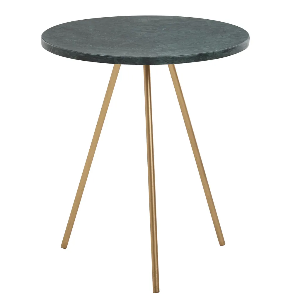 Table d'appoint stable en marbre vert et métal or pour petit salon chic