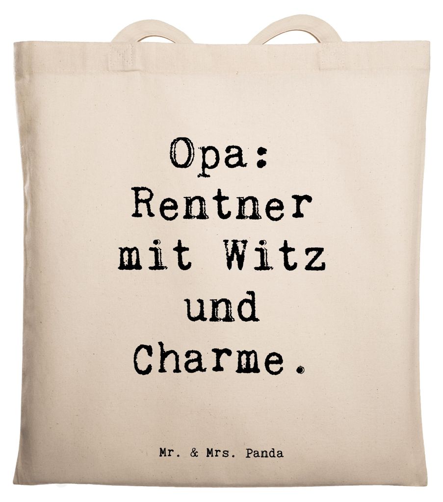 Mr. & Mrs. Panda Tote Bag Spruch Opa Rentner - Transparent - Geschenk, Humor, Jutebeutel, Familie, Dankbarkeit, Großvater, Laptoptasche, totebag, ...