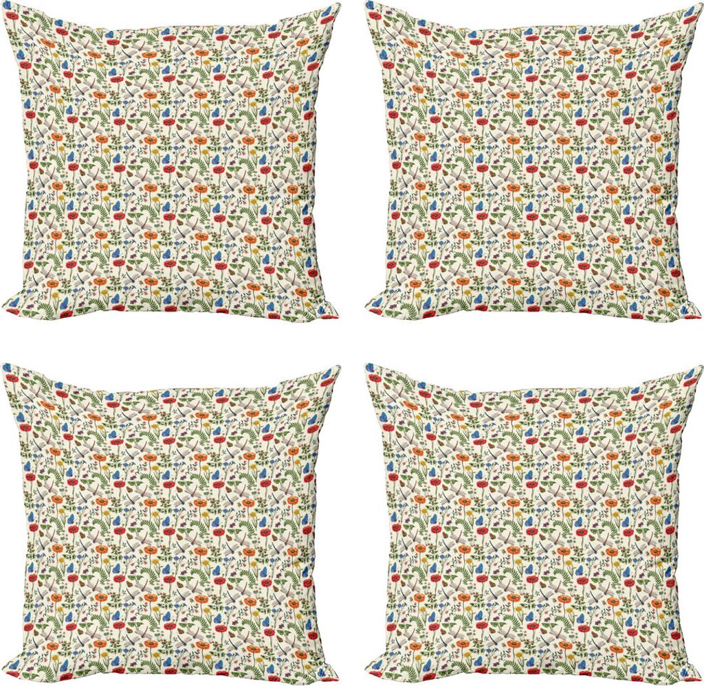 ABAKUHAUS Botanisch Kissenbezug Set (4 Stück), Bugs Pflanzen Blumen, Moderner Doppelseitiger Digitaldruck, 50 cm x 50 cm, Mehrfarbig