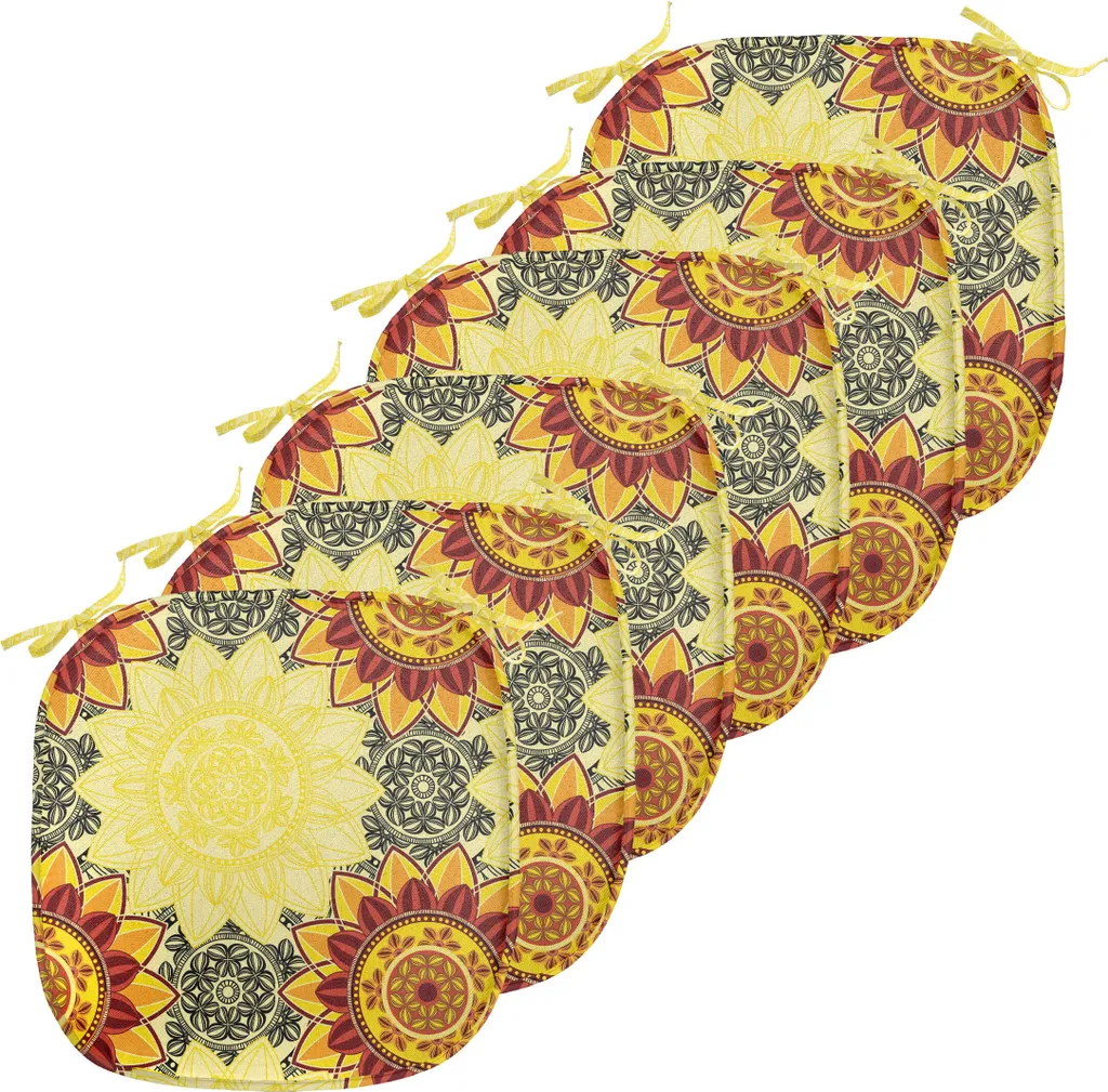 Lot de 6 Coussins de Chaise Mandala Jaunes Décoratifs avec Attaches Pratiques