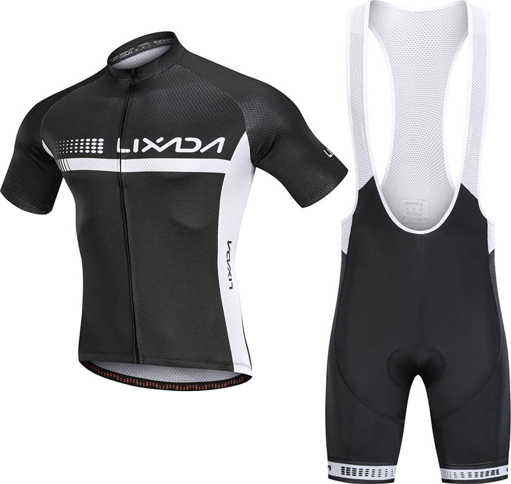 Lixada Sommer Radtrikot Set Kurzarm Fahrradhemd und gepolsterte Traegerhose Atmungsaktiv MTB Fahrradfahren Radfahren Radanzug
