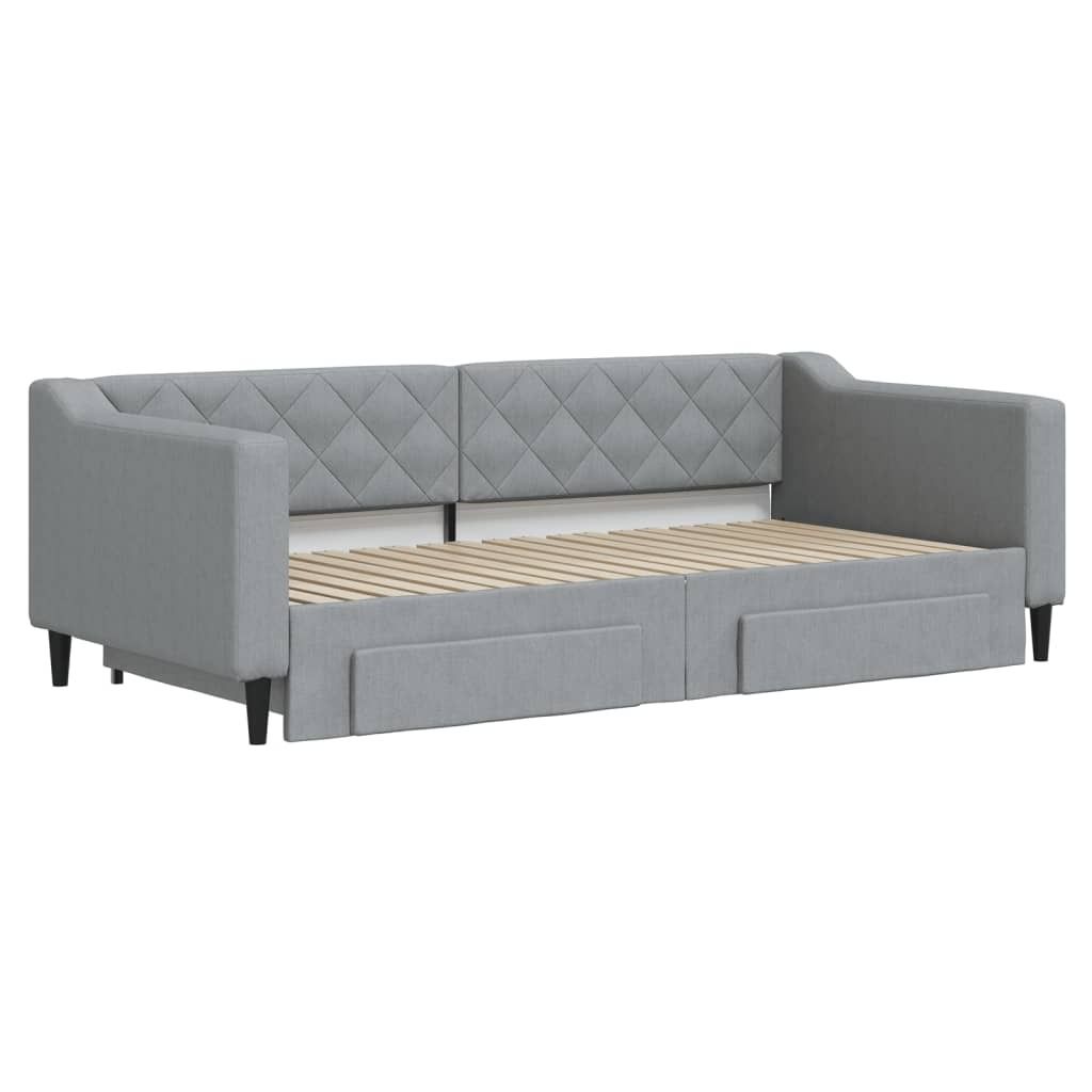 "im Sonderangebot"Bettgestell/Tagesbett - CLORIS - Einzelbett - Ausziehbar mit Schubladen Hellgrau 90x190 cm - Einfache Montage - Stoff - DEMöbel2...