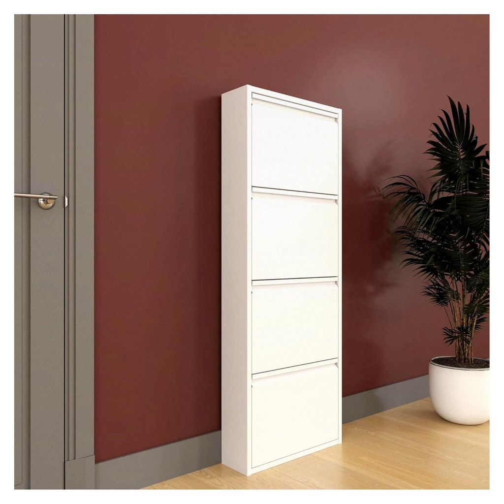 Schmaler Schuhschrank – Platzsparender Metall-Schrank mit Magnetklappen, für 8-12 Paar Schuhe, Robuster hoher Schuhschrank, Wandmontierbar und v...