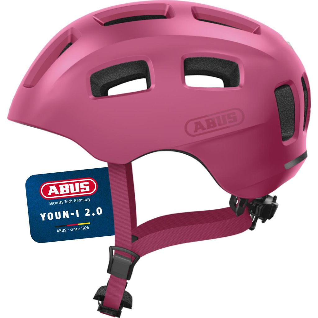 ABUS Fahrradhelm Youn-I 2.0 - mit Licht für Kinder, Jugendliche und junge Erwachsene - für Mädels und Jungs - mono rot, Größe M