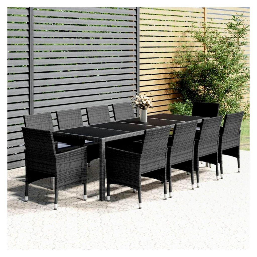 Rattan Gartenmöbel Set für 10 Personen mit Tisch - 10 Stühle, Modern, Grau