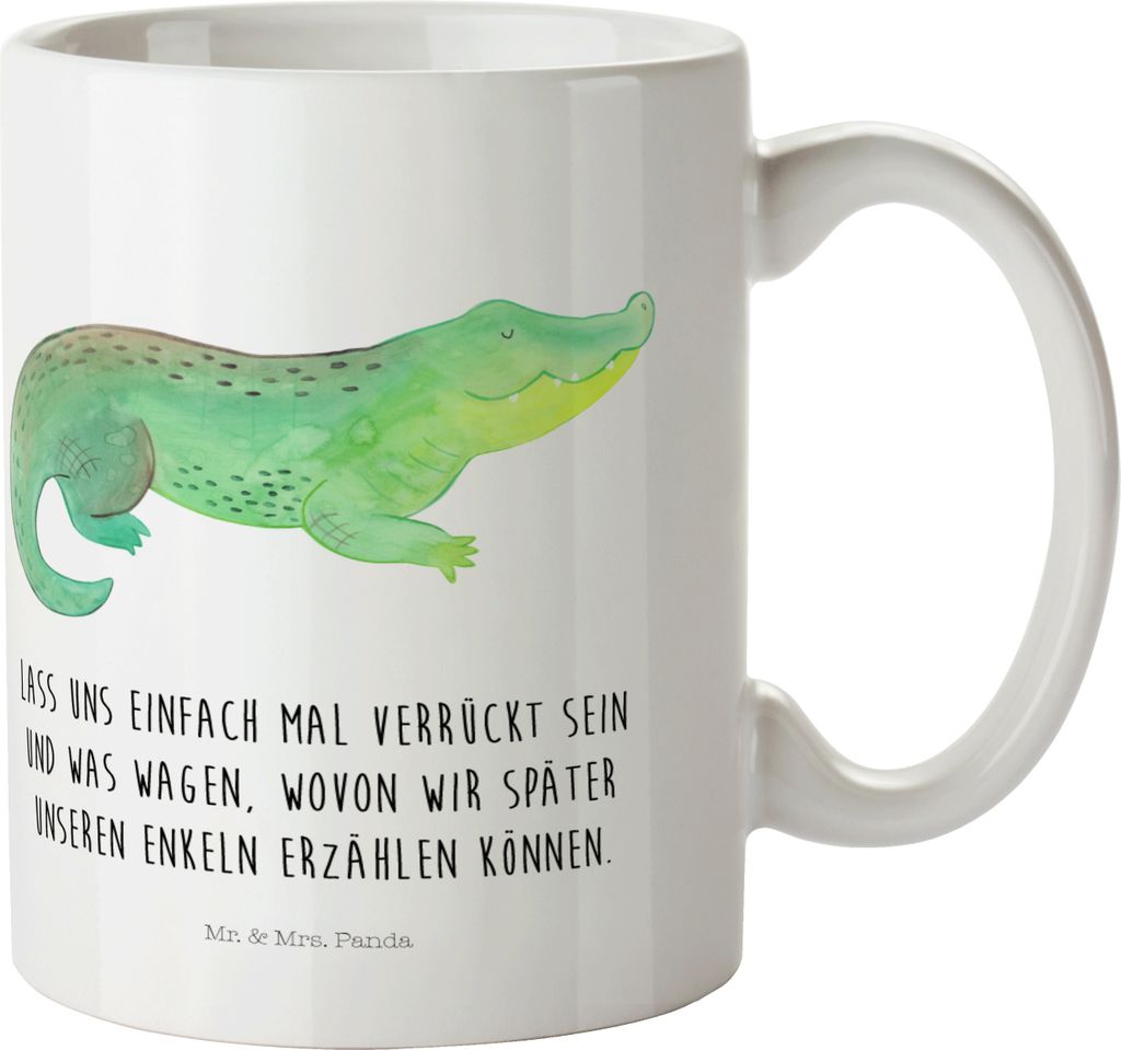 Mr. & Mrs. Panda Plastikbecher Krokodil - Weiß - Geschenk, Trinklernbecher, Kinderbecher, Henkelbecher, Krokodile, Camping Tasse, Freundin, Verrü...