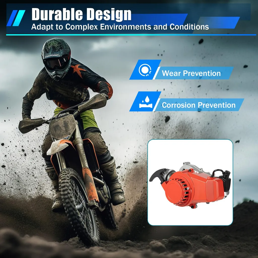 Mini-moteur 49cc 2 temps refroidi par air en alliage argenté durable