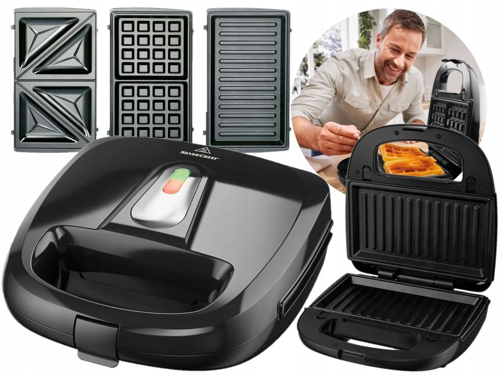 Silvercrest 3-in-1 Sandwichmaker 750W-Waffeleisen und Produktbild 