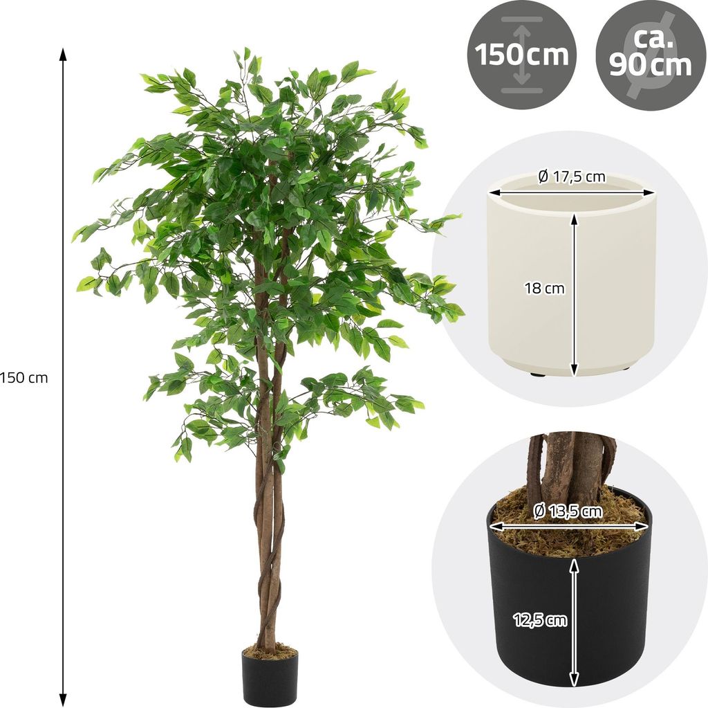ML-Design Kunstpflanze Ficus 150cm Knstliche Pflanzen gro