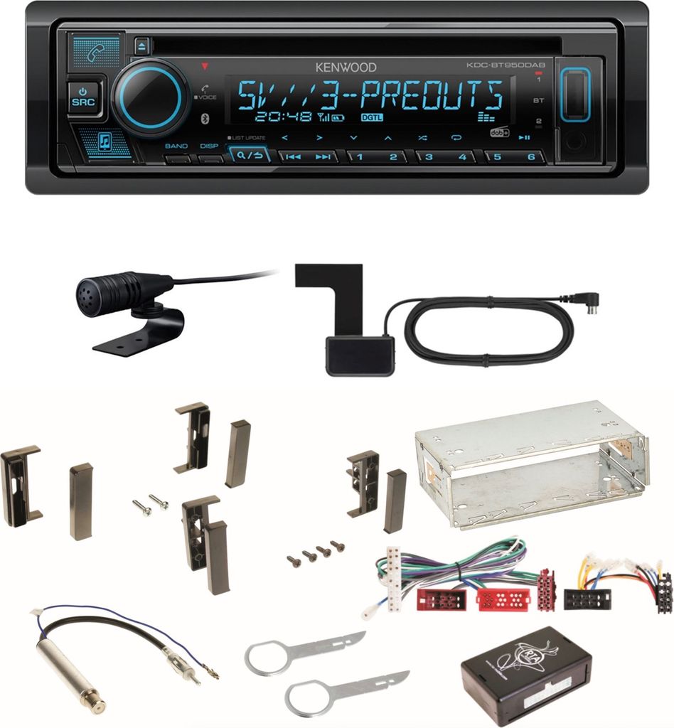 Kenwood KDC-BT950DAB Bluetooth Digitalradio Einbauset für Audi A3 8L