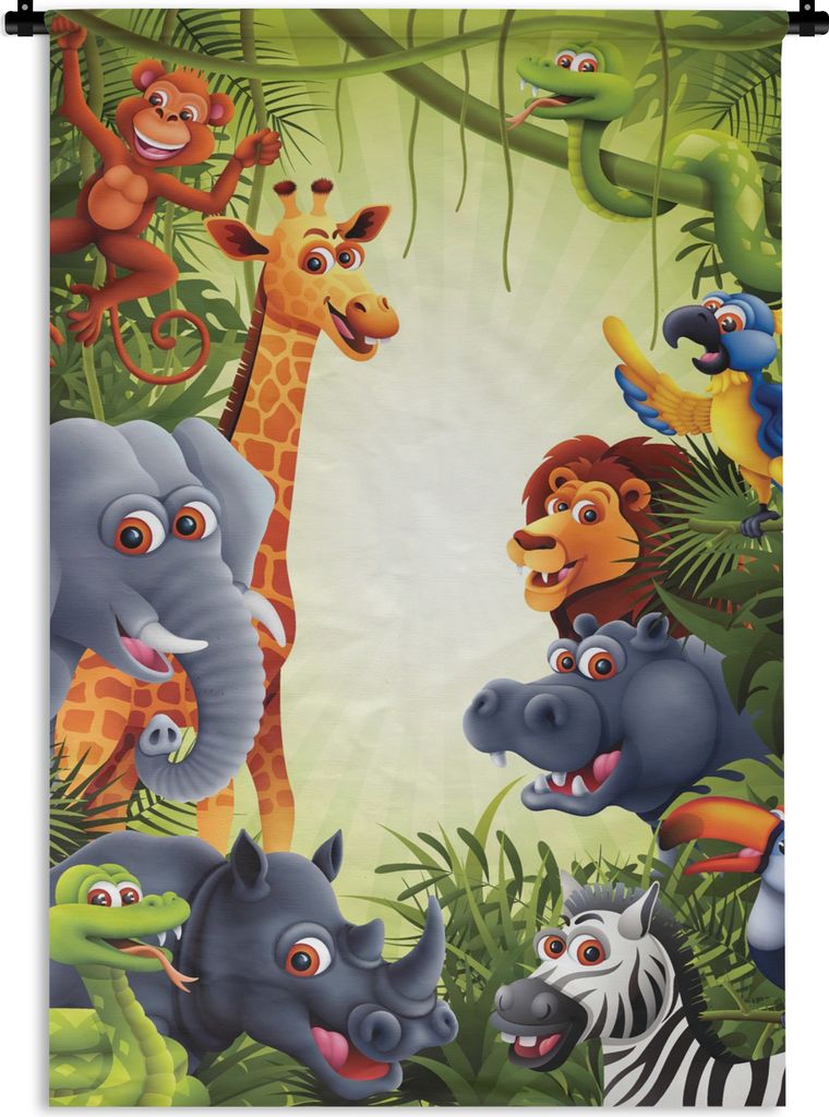 MuchoWow Wandteppich Wandbehang Dschungel - Jungen - Mädchen - Baby - Elefant - Löwe - Giraffe 90x135 cm Tapisserie Dekoration Wandtuch - Baumw...