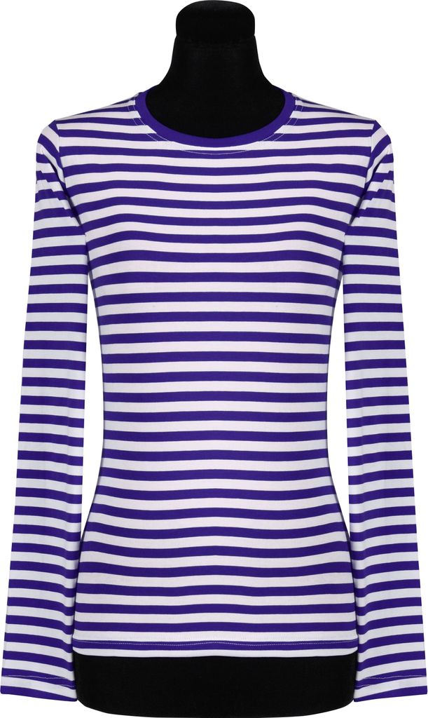 T2976-0402-XL blau-weiß Damen Langarm tailliert Ringelshirt Produktbild 