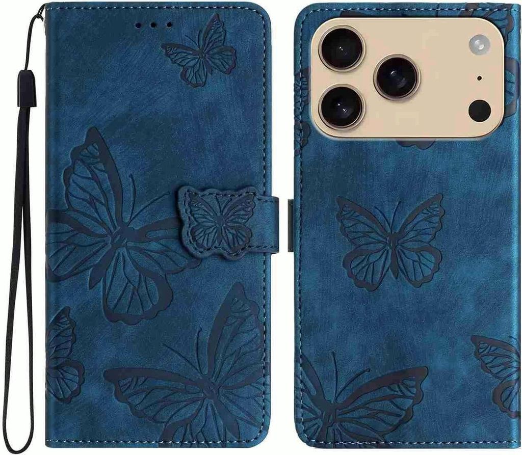 Mobigear Butterfly iPhone 17 Pro Hülle Klapphülle Geldbörse - Blau