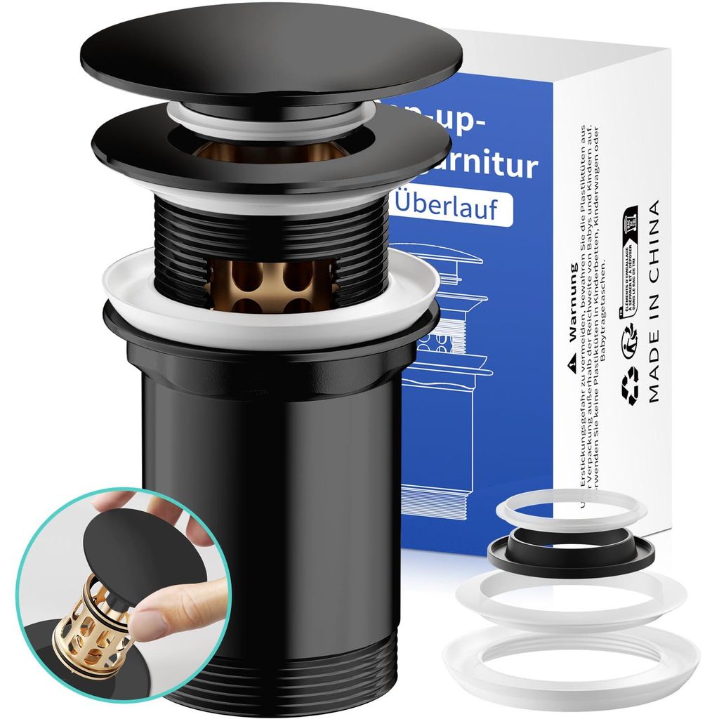 Ablaufgarnitur G11/4 für Waschbecken, Ablaufgarnitur aus Messing, Pop-up-Ablaufventil für Standardwaschbecken, Waschbeckenstöpsel mit Haarfilter...