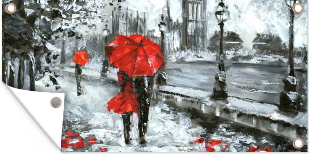 MuchoWow 60x30 cm Outdoor-Poster Gartendeko Sichtschutz Garten Poster für den Garten Gemälde - Regenschirm - Öl