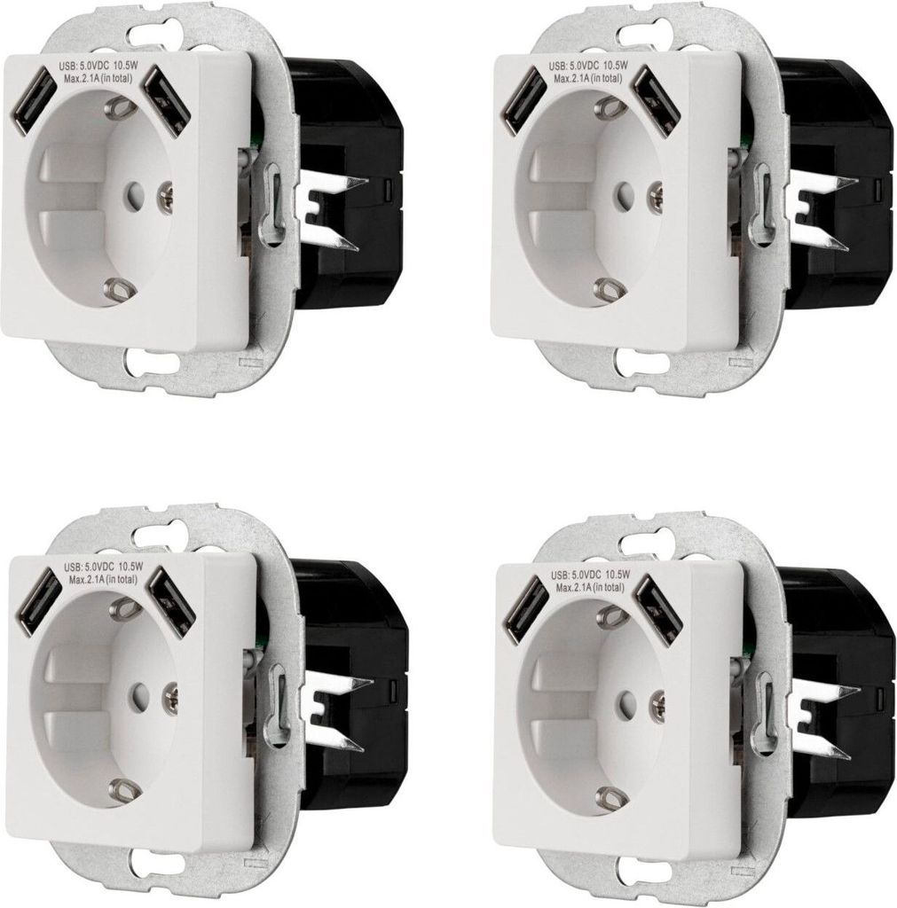 4x REV Ritter Schuko Steckdosen mit 2x USB & Kindersicherung, Steckdose weiß 250V