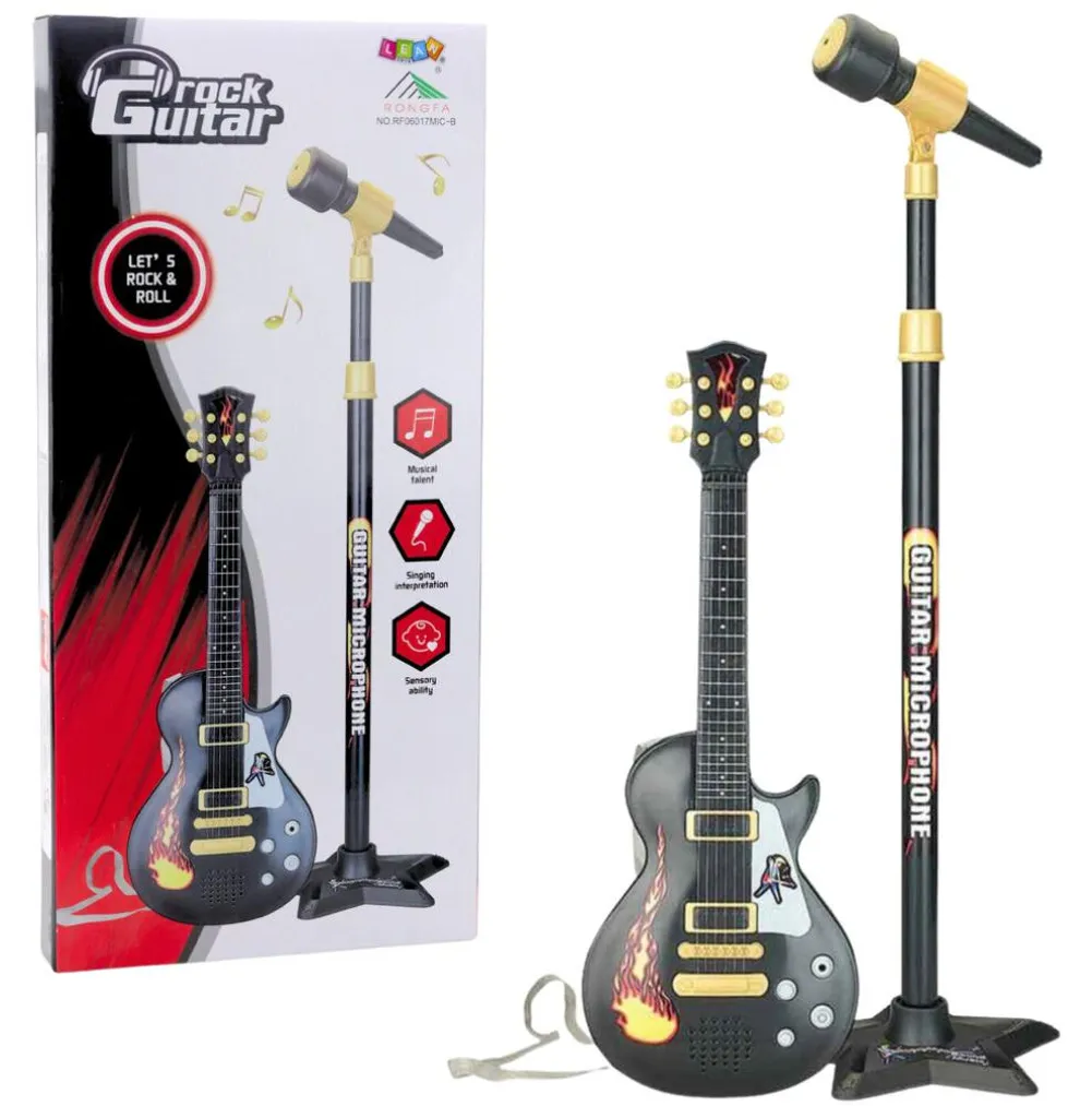 Kit de musique pour petit chanteur avec pied de guitare micro Noir