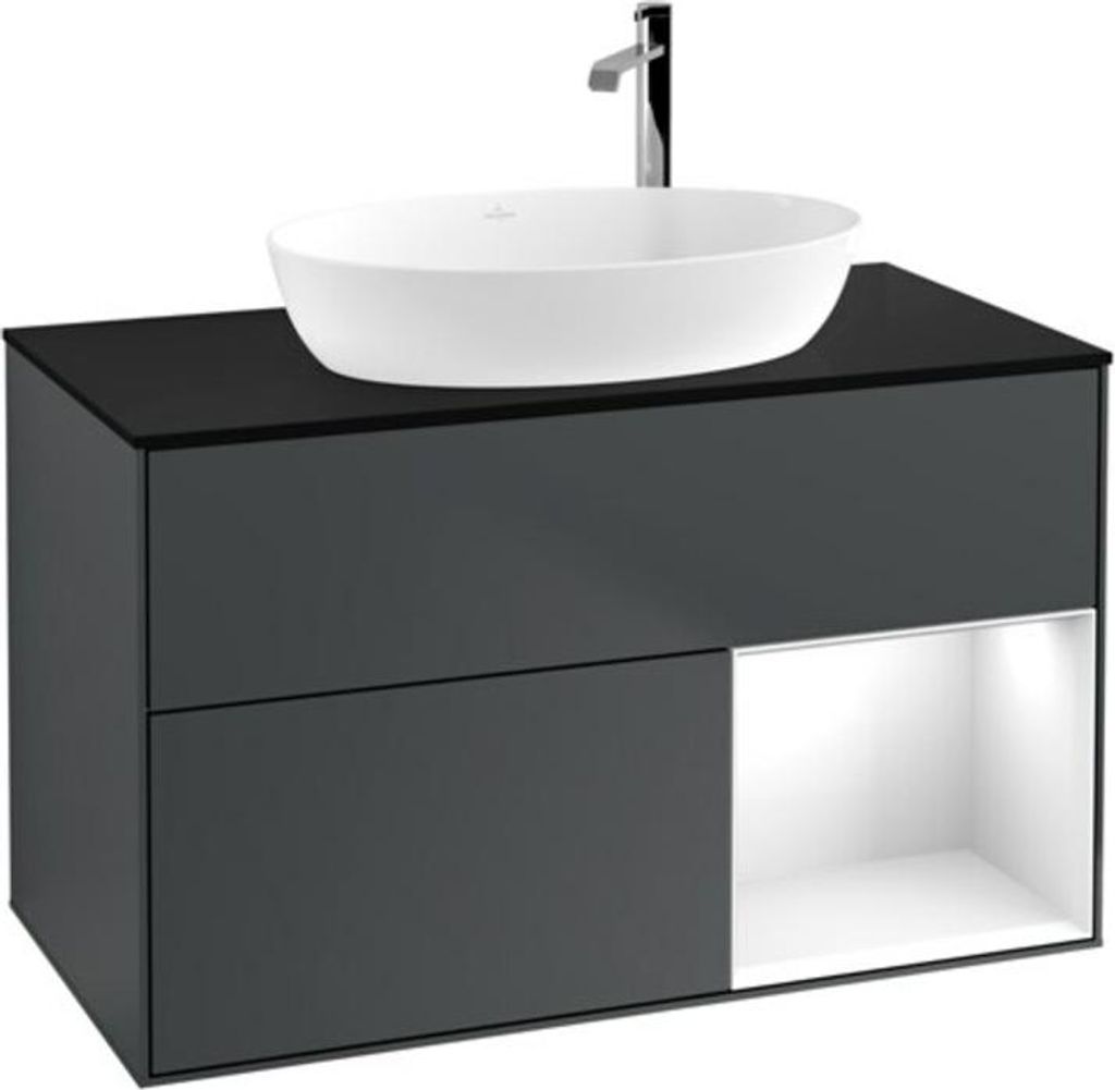 V&B Waschtischunterschrank Wandbeleuchtung Finion 100, Pl b m, Rg g wh. Lac, md bl. m Lac