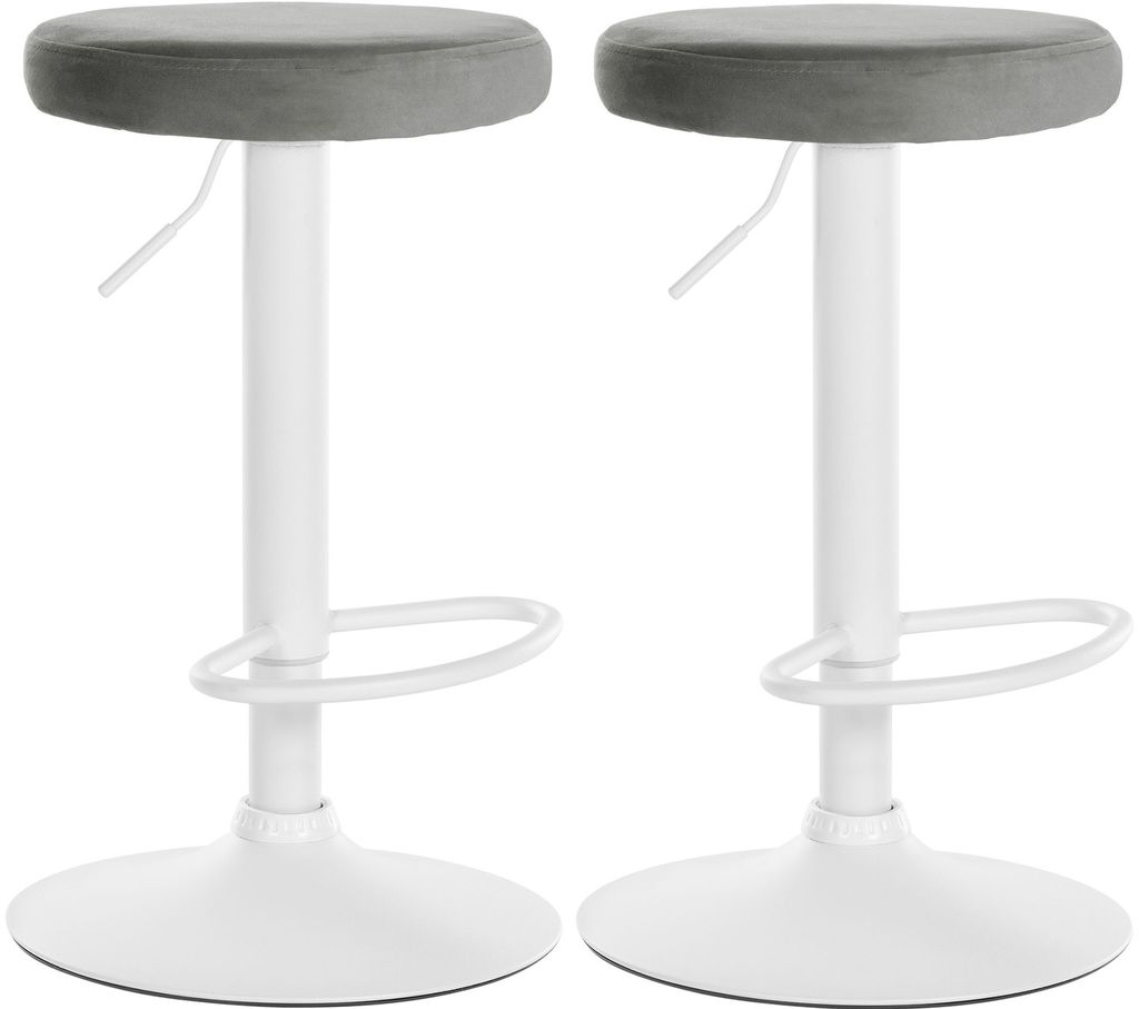 CLP 2er Set Barhocker Ponte Samt höhenverstellbar und drehbar Farbe:grau;Material Gestell:Metall matt weiss