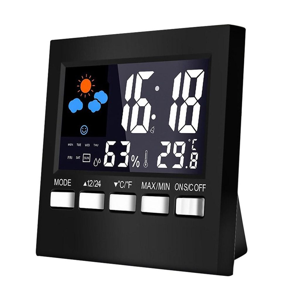 LCD Thermometer Luftfeuchte Wetterstation Digital Wettervorhersage mit Uhr