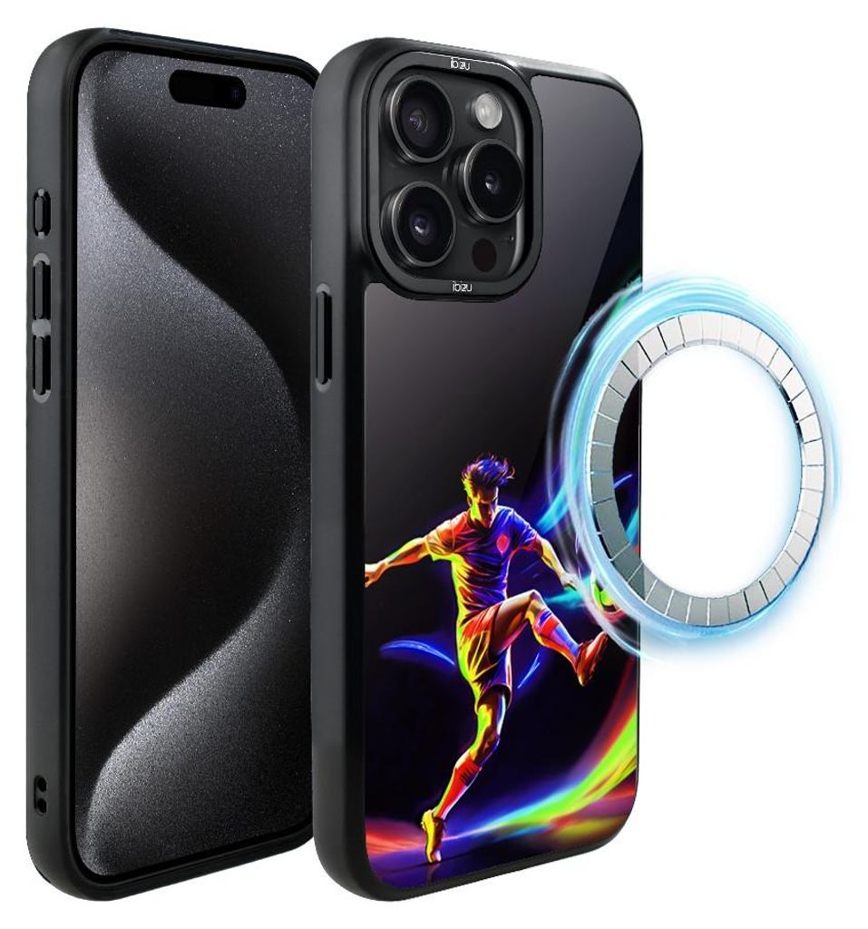 Schutzhülle für das iPhone 15 Pro, MagSafe-kompatibel, mattschwarze Seiten, Fußballspieler, für Fußballfans