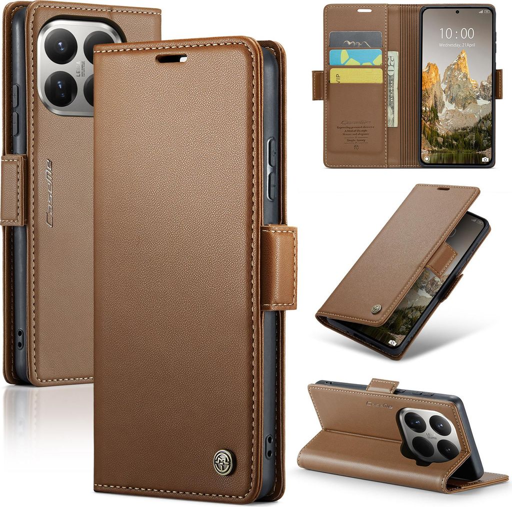 Lederhülle für Xiaomi 15T Pro Brieftasche Kartenfach Schutzhülle mit Standfunktion Braun