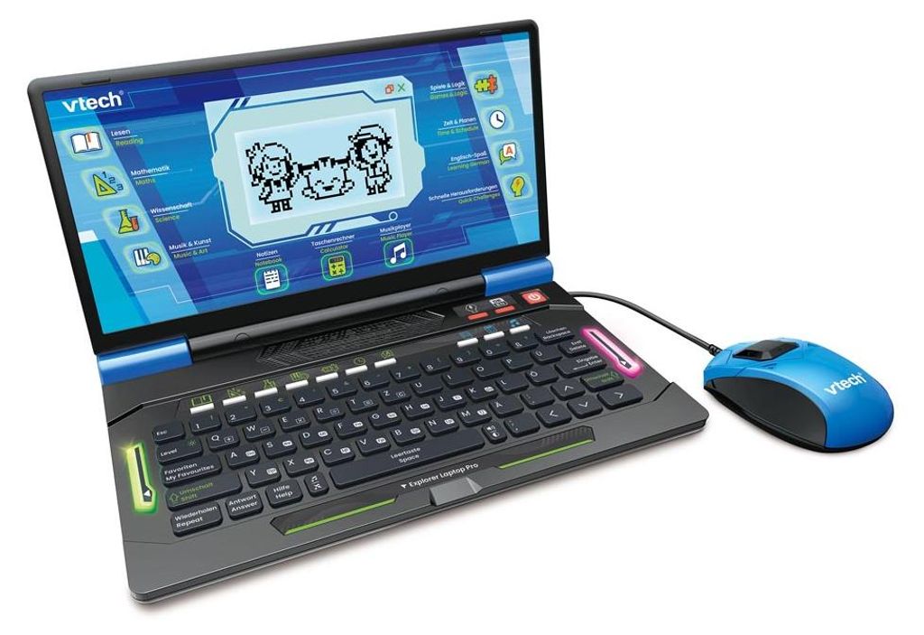 VTech Explorer Laptop Pro – Bilingualer Lerncomputer mit lehrreichen Spielen aus 8 Kategorien wie Lesen, Mathematik oder Englisch – Mit QWERTZ-...