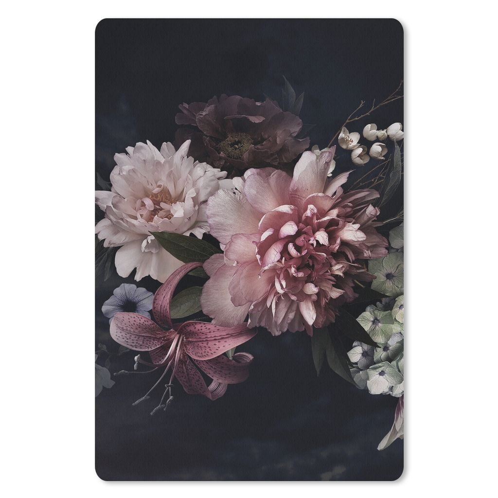 MuchoWow Mauspad Mousepad Blumen - Vintage - Pastell - Schwarz - Blumenstrauß 18x27 cm - Mousepads - Maus Mat - Pad - Mausunterlage