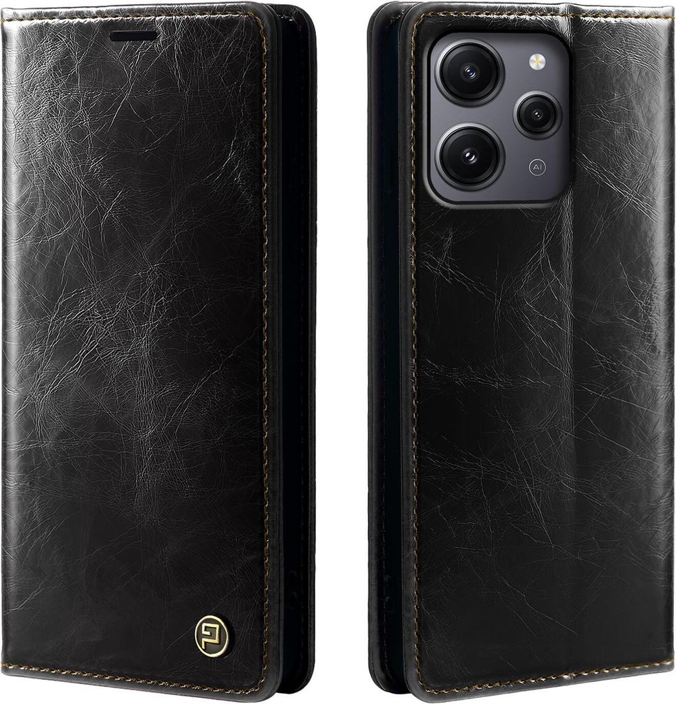 Handyhülle für Xiaomi Redmi 12 Kunstleder Flip Cover Hülle RFID Schutz Case Kartenfach Farbe: Schwarz