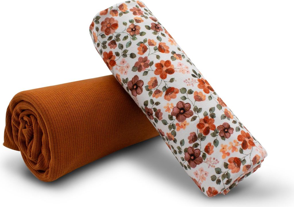 Stoffpaket 0,5m Jersey + 0,5m Bündchenstoff Meterware zum Nähen von Kinderkleidung Kinderstoff 100 Jerseystoff Set 51 Flower Power Peach