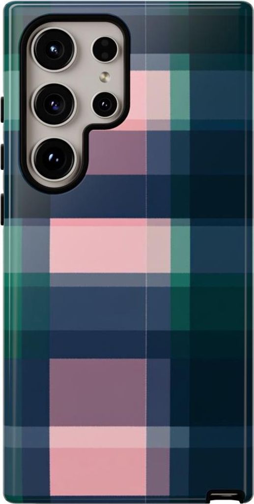 Kariertes Muster in Smaragdgrün und Pink – Hülle Kompatibel mit Samsung Galaxy S24 Ultra