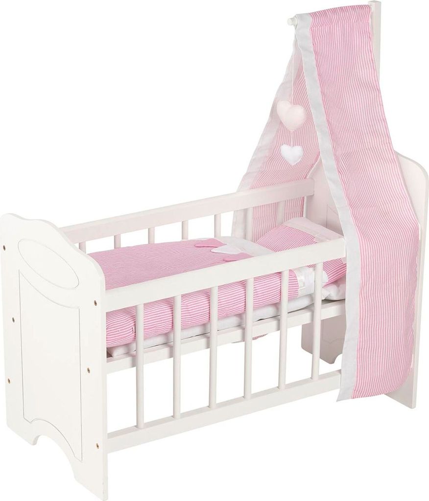 Goki Puppenbett Holz Wiege mit Himmel - weiß rosa - Produktbild 
