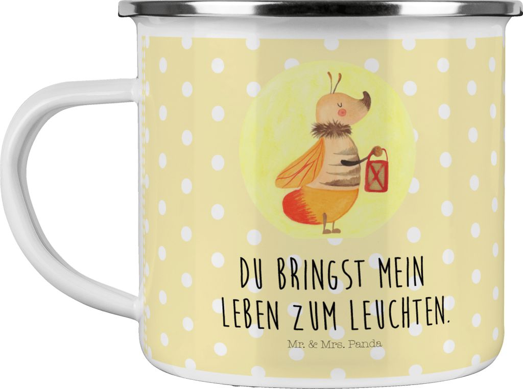 Mr. & Mrs. Panda Kaffeepott Glühwürmchen - Gelb Pastell - Geschenk, Pott, Liebe, Jahrestag, Tasse Emaille, Leuchten, Teetasse, Lieblingsmensch, H...