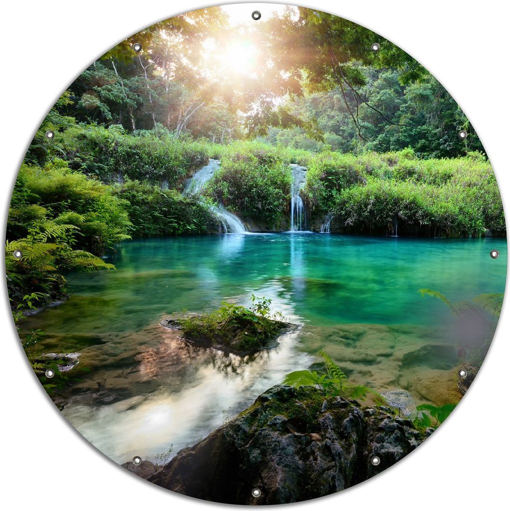 Wallario rundes Outdoor-Poster für Garten oder Balkon, Motiv Türkisgrüner See im Nationalpark in Guatemala, 120 cm Durchmesser