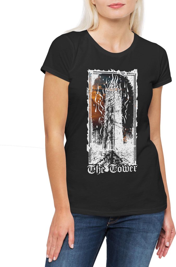 Urban Backwoods Tarot B The Tower, Damen T-Shirt, Farbe: Schwarz, Größe: 2XL