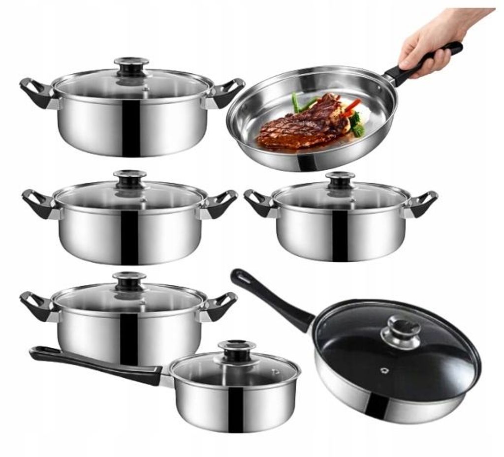 Topfset 12 Teile Edelstahl Kochtopf Set Mit Pfanne Und Produktbild 