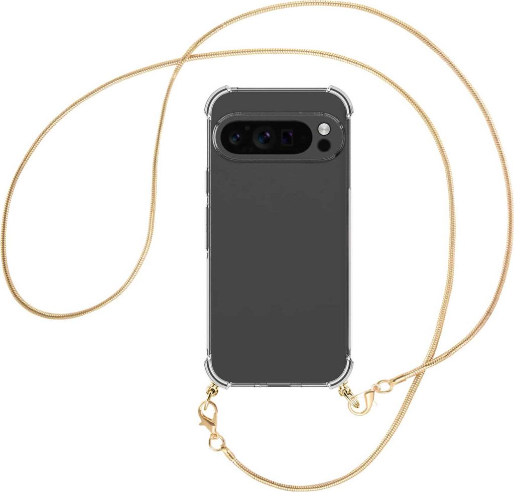 Handykette Backcover-Schutzhülle mit Band (Metall goldfarben) für Google Pixel 9 Pro - goldfarbene Snake-Kette