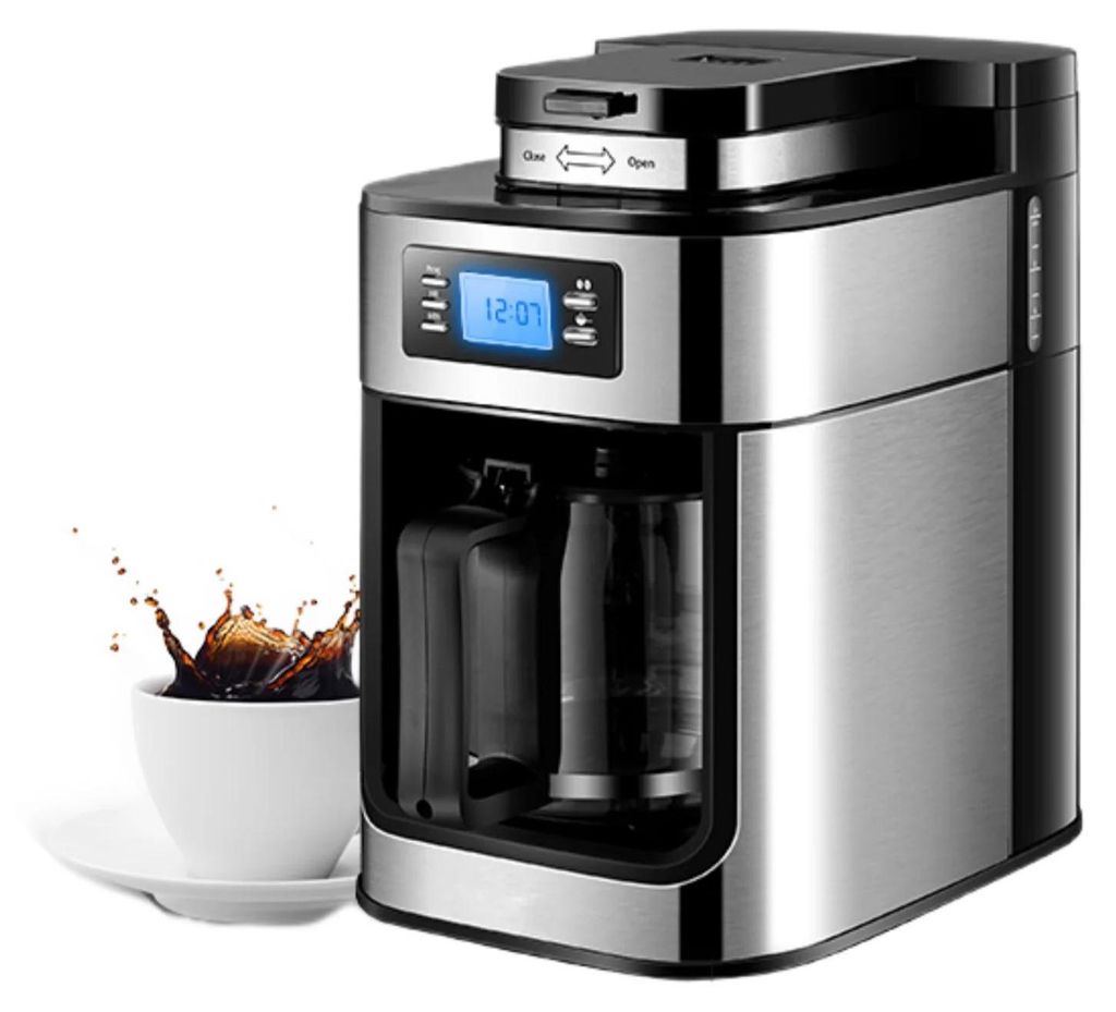 Kaffeemaschine mit Mahlwerk - Filterkaffeemaschine - 1 l Kapazität - Timer & LCD-Display - 92 °C Brühtemperatur - Tropfstopp - Edelstahl - EU-St...