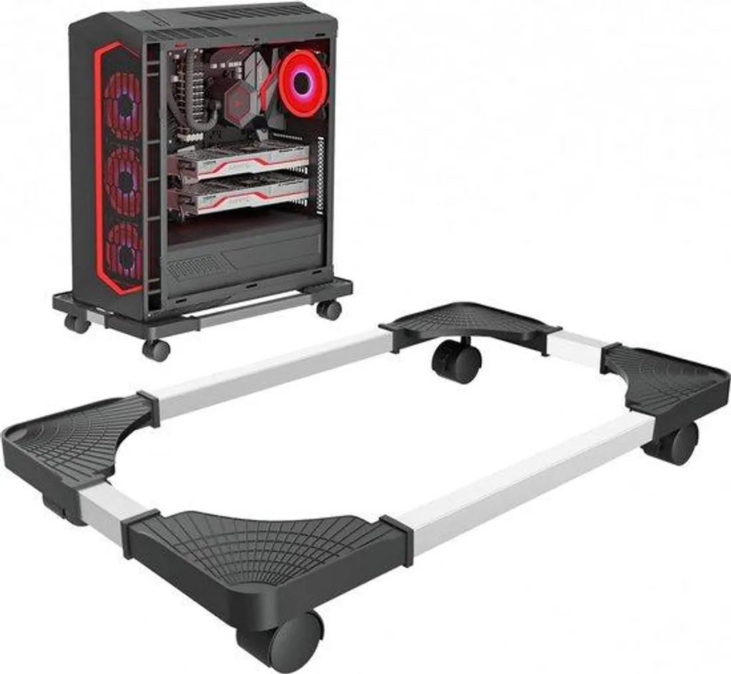 Chariot PC à roulettes réglable et support unité centrale universel
