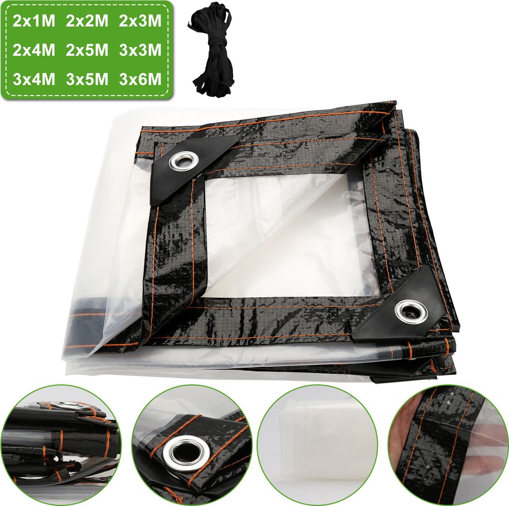 Hengda Wasserdichte Transparente PVC Plane mit Ösen, wetterfeste Plane strapazierfähige Vordächer Faltbar,3 × 5M Regenschutz Abdeckplane für G...
