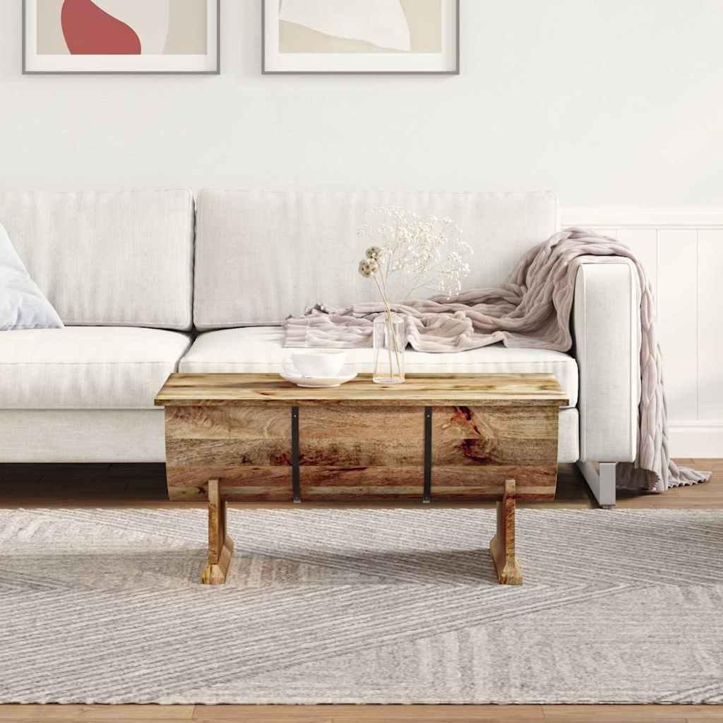 VidaXL Tavolino Da Salotto 90x45x35 Cm In Legno Massello Di Mango Grezzo, Stile Vintage, Con Telaio In Ferro