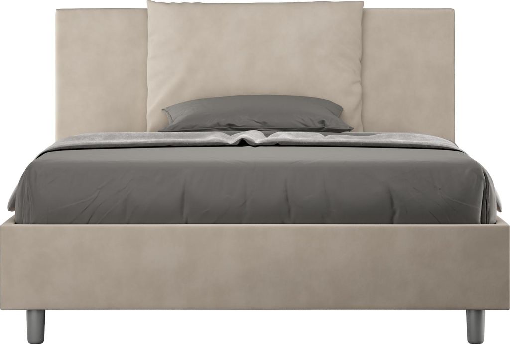 ITYHOME - Gepolstertes Bett ohne Lattenrost 140x210 mit Mikrofaserbezug Sandfarbe Antea